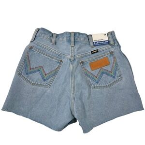 Wrangler Light Blue Denim Jean Shorts with Rainbow Stitching